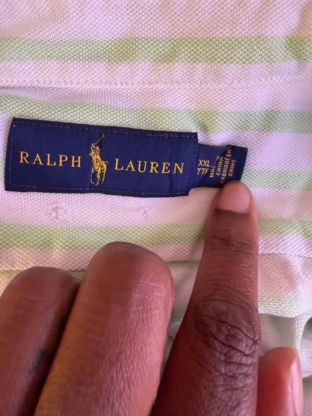 Ralph Lauren Men's White and Light Green Striped Short Sleeve Polo Shirt XXL